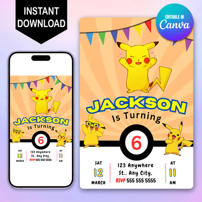 Pikachu Birthday Invitation Template | Pokemon Invite - CreativeRino