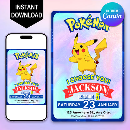 Pikachu Invitation Template | Pokemon Birthday Invite - CreativeRino