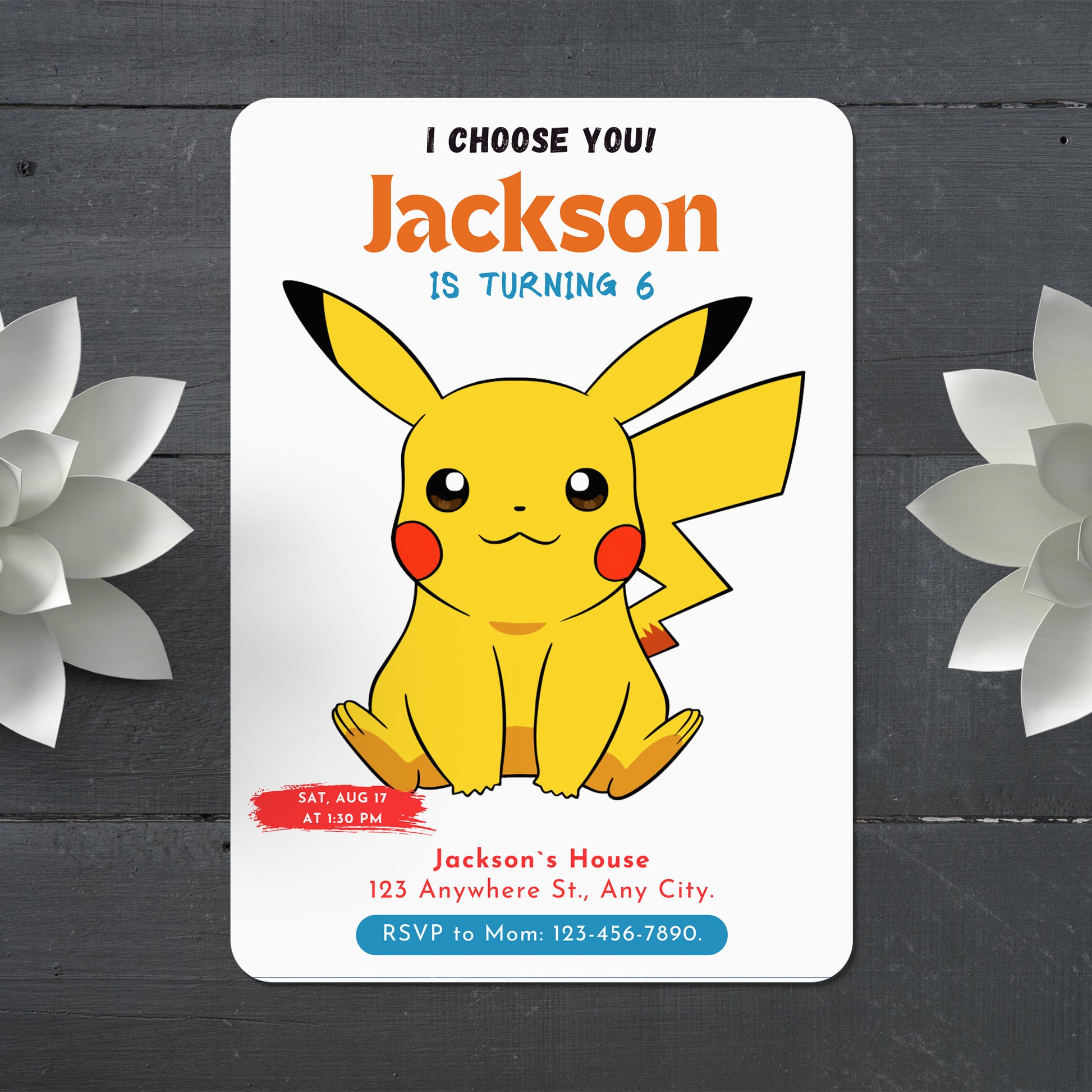 Pikachu Pokemon Birthday Party Invitation Template - CreativeRino