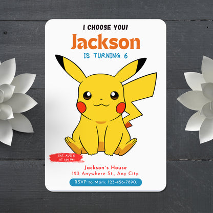 Pikachu Pokemon Birthday Party Invitation Template - CreativeRino