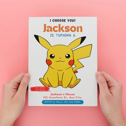 Pikachu Pokemon Birthday Party Invitation Template - CreativeRino