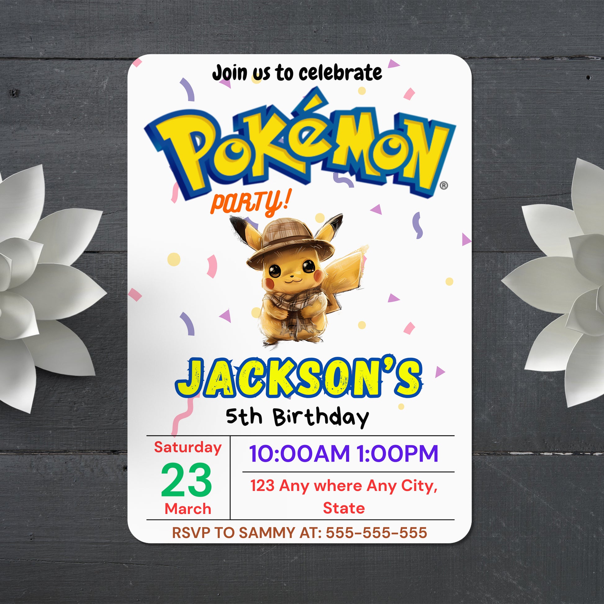 Detective Pikachu Birthday Party Invitation Template | Pokemon Invite - CreativeRino