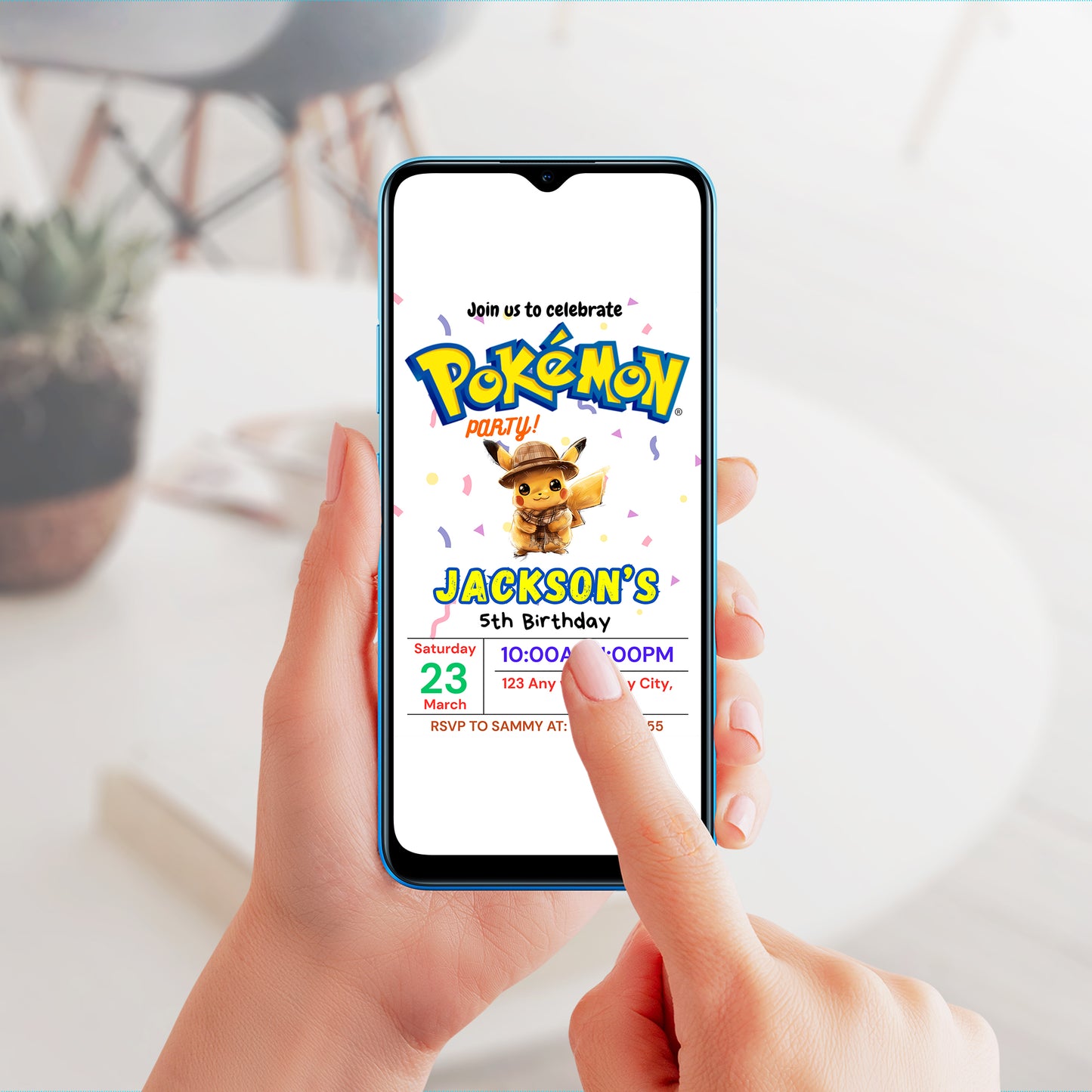 Detective Pikachu Birthday Party Invitation Template | Pokemon Invite - CreativeRino