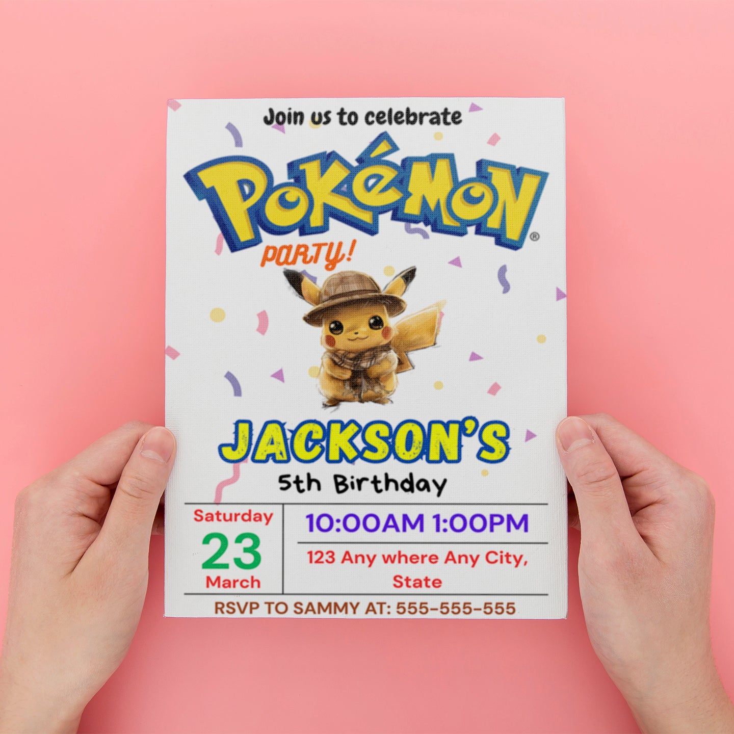 Detective Pikachu Birthday Party Invitation Template | Pokemon Invite - CreativeRino