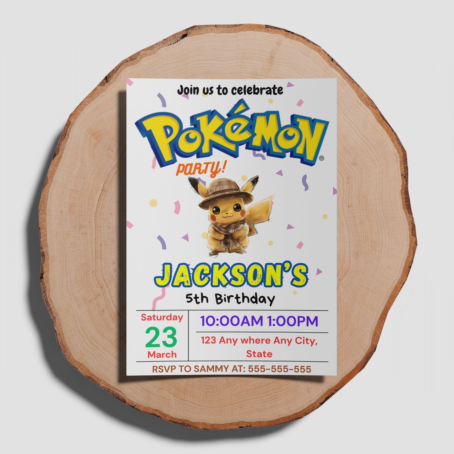 Detective Pikachu Birthday Party Invitation Template | Pokemon Invite - CreativeRino