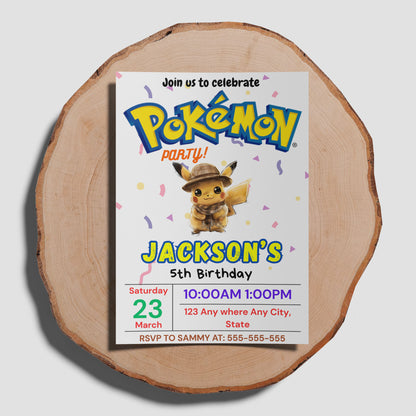 Detective Pikachu Birthday Party Invitation Template | Pokemon Invite - CreativeRino