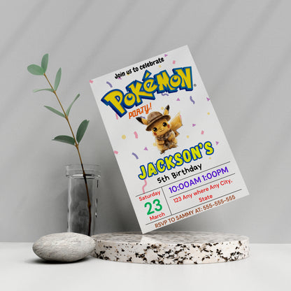 Detective Pikachu Birthday Party Invitation Template | Pokemon Invite - CreativeRino