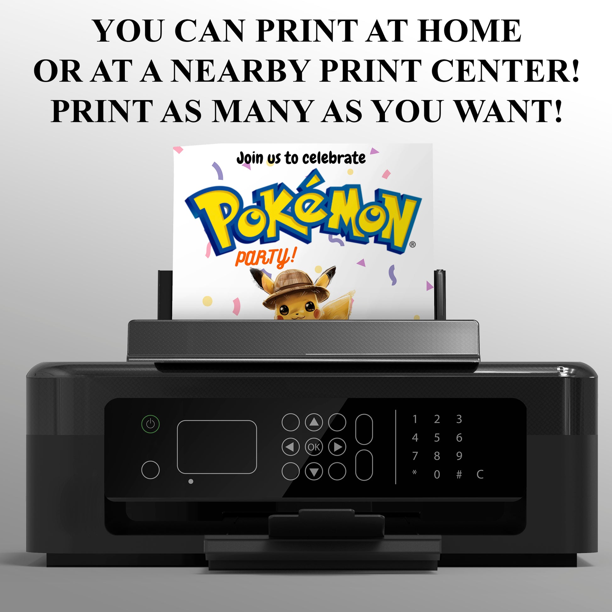 Detective Pikachu Birthday Party Invitation Template | Pokemon Invite - CreativeRino