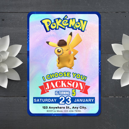 Detective Pikachu Invitation Template | Pokemon Birthday Invite - CreativeRino