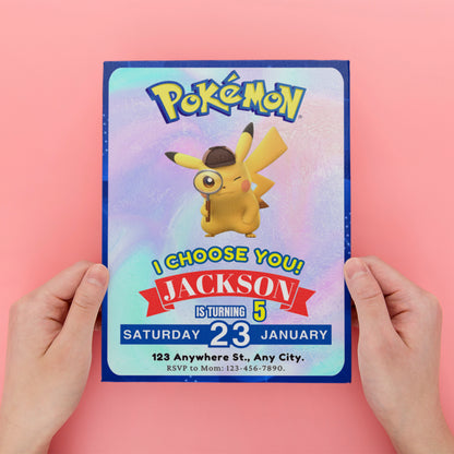 Detective Pikachu Invitation Template | Pokemon Birthday Invite - CreativeRino