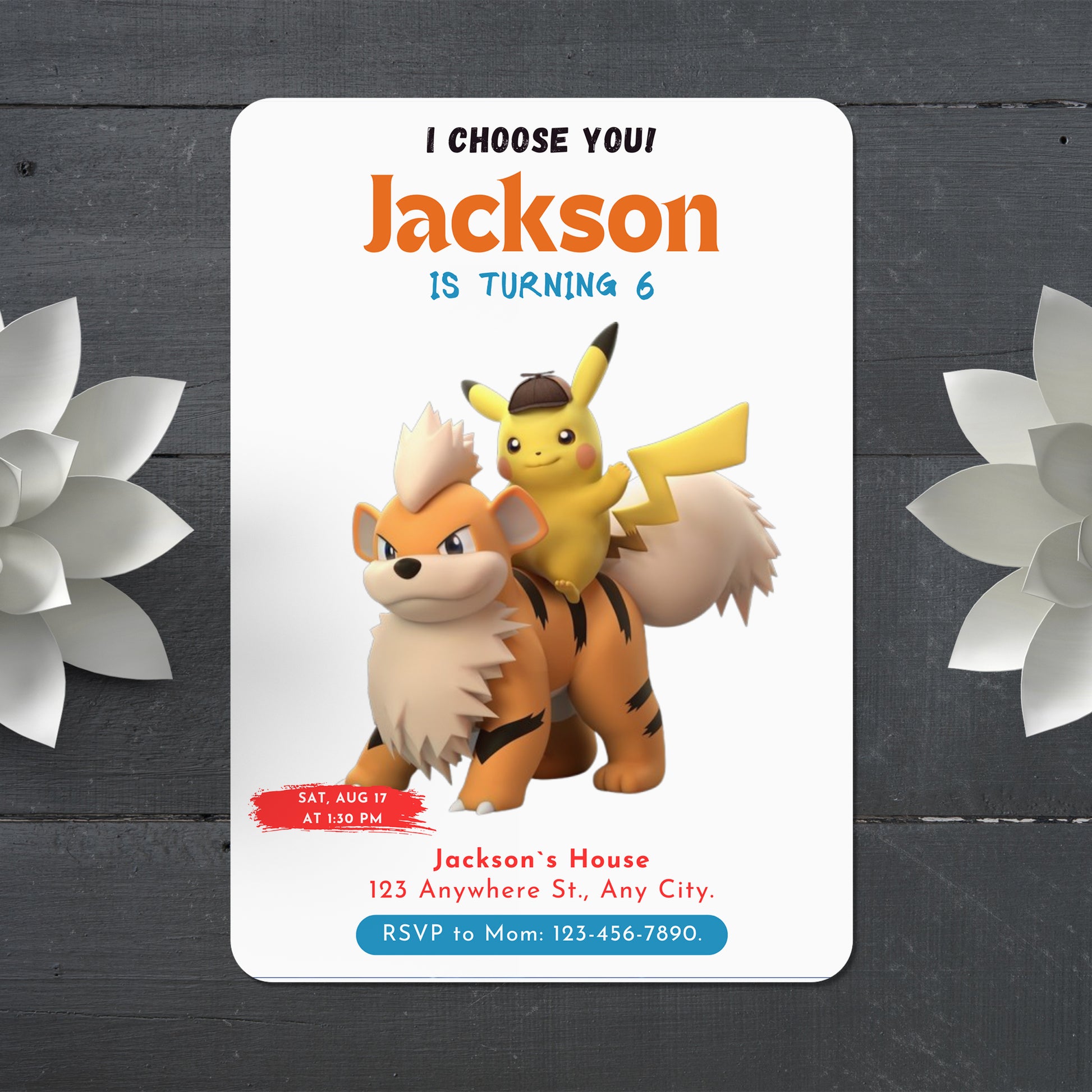 Detective Pikachu Pokemon Birthday Party Invitation Template - CreativeRino