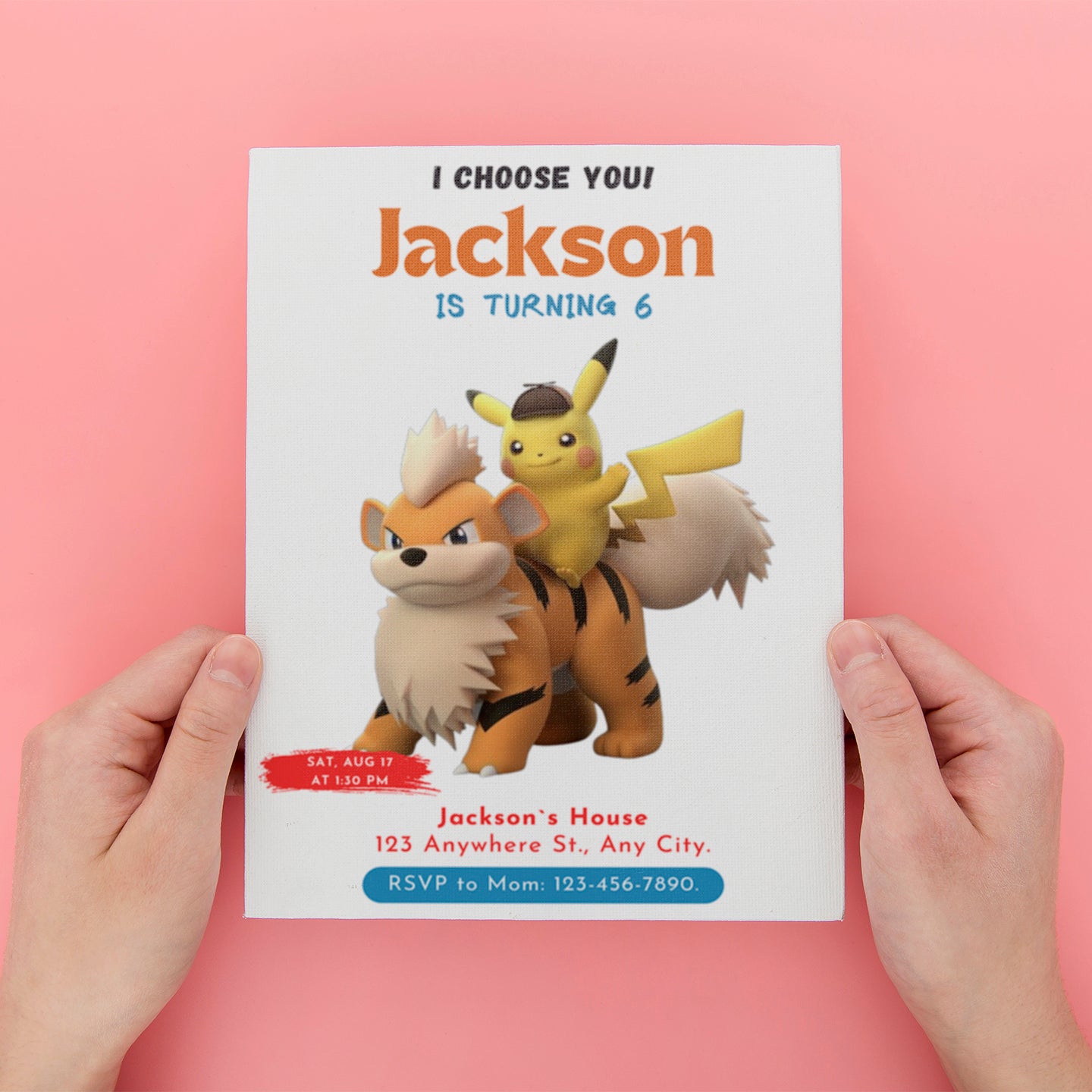 Detective Pikachu Pokemon Birthday Party Invitation Template - CreativeRino