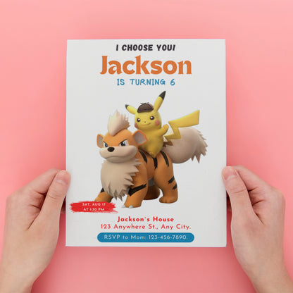 Detective Pikachu Pokemon Birthday Party Invitation Template - CreativeRino