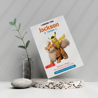Detective Pikachu Pokemon Birthday Party Invitation Template - CreativeRino
