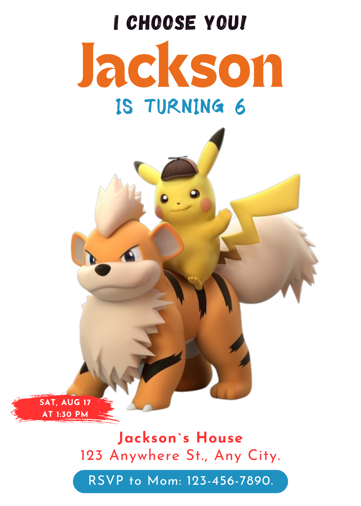 Detective Pikachu Pokemon Birthday Party Invitation Template - CreativeRino