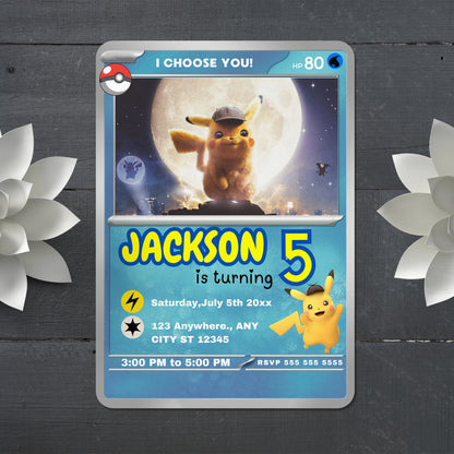 Detective Pikachu Invitation Template | Pokemon Card Birthday Invite - CreativeRino