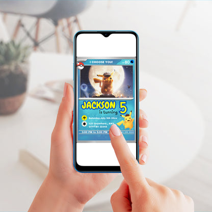 Detective Pikachu Invitation Template | Pokemon Card Birthday Invite - CreativeRino