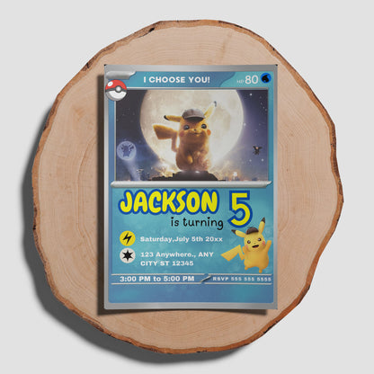 Detective Pikachu Invitation Template | Pokemon Card Birthday Invite - CreativeRino