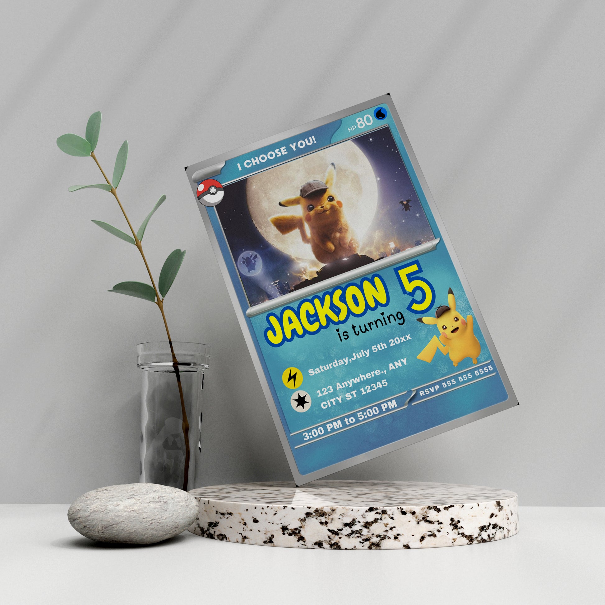 Detective Pikachu Invitation Template | Pokemon Card Birthday Invite - CreativeRino