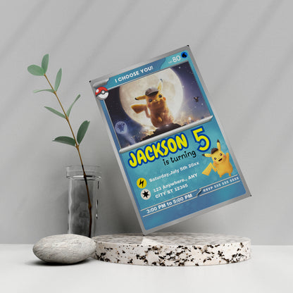 Detective Pikachu Invitation Template | Pokemon Card Birthday Invite - CreativeRino