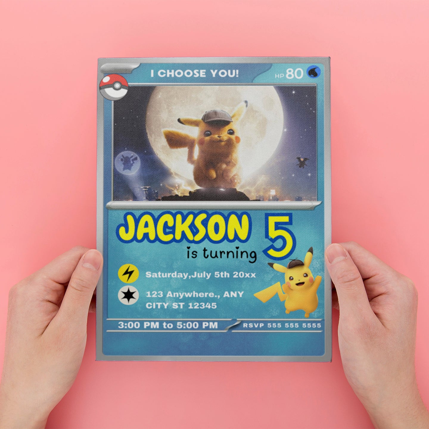 Detective Pikachu Invitation Template | Pokemon Card Birthday Invite - CreativeRino