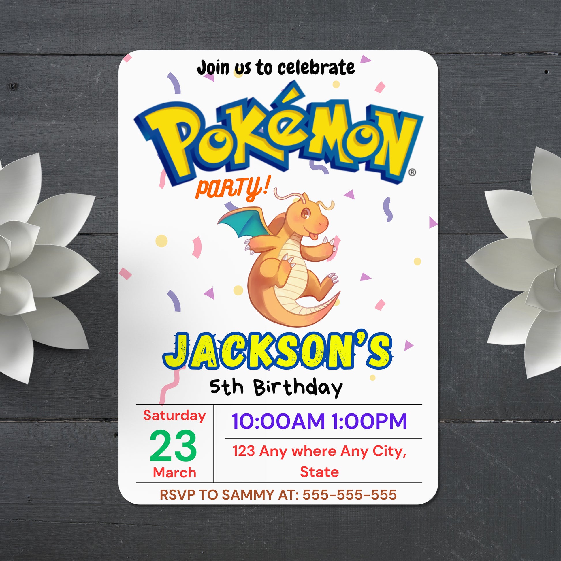 Dragonite Birthday Invitation Template | Pokemon Invite - CreativeRino