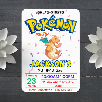 Dragonite Birthday Invitation Template | Pokemon Invite - CreativeRino