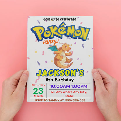 Dragonite Birthday Invitation Template | Pokemon Invite - CreativeRino