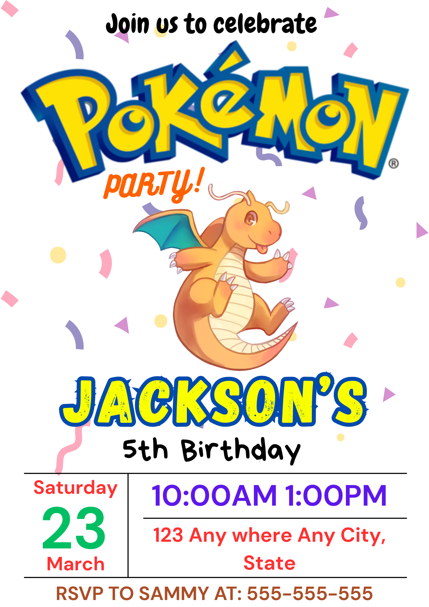 Dragonite Birthday Invitation Template | Pokemon Invite - CreativeRino