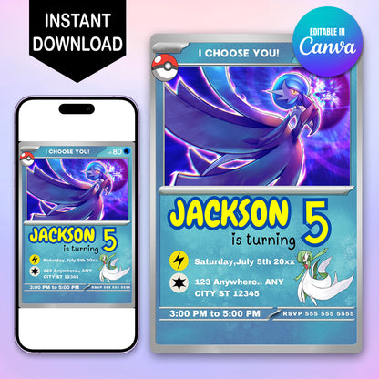 Gardevoir Invitation Template | Pokemon Card Birthday Invite - CreativeRino