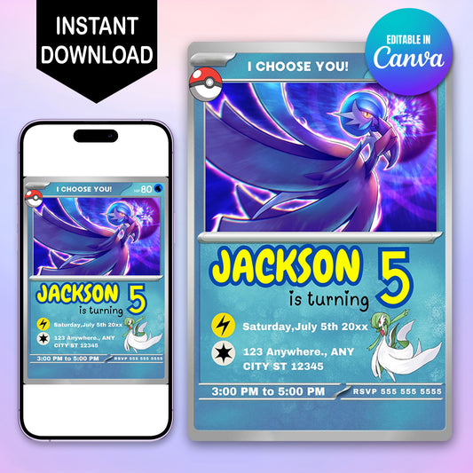 Gardevoir Invitation Template | Pokemon Card Birthday Invite - CreativeRino