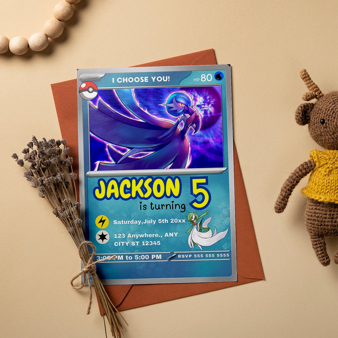 Gardevoir Invitation Template | Pokemon Card Birthday Invite - CreativeRino