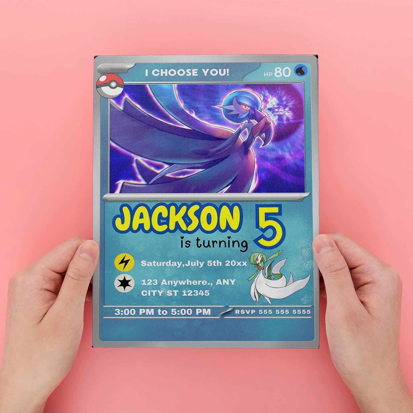Gardevoir Invitation Template | Pokemon Card Birthday Invite - CreativeRino