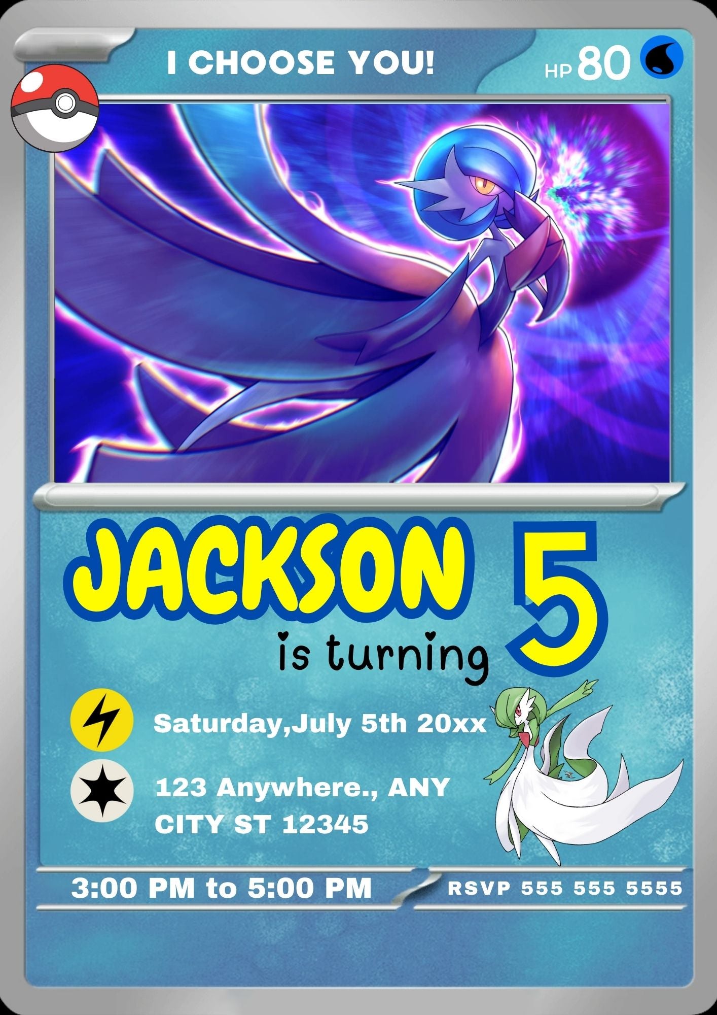 Gardevoir Invitation Template | Pokemon Card Birthday Invite - CreativeRino