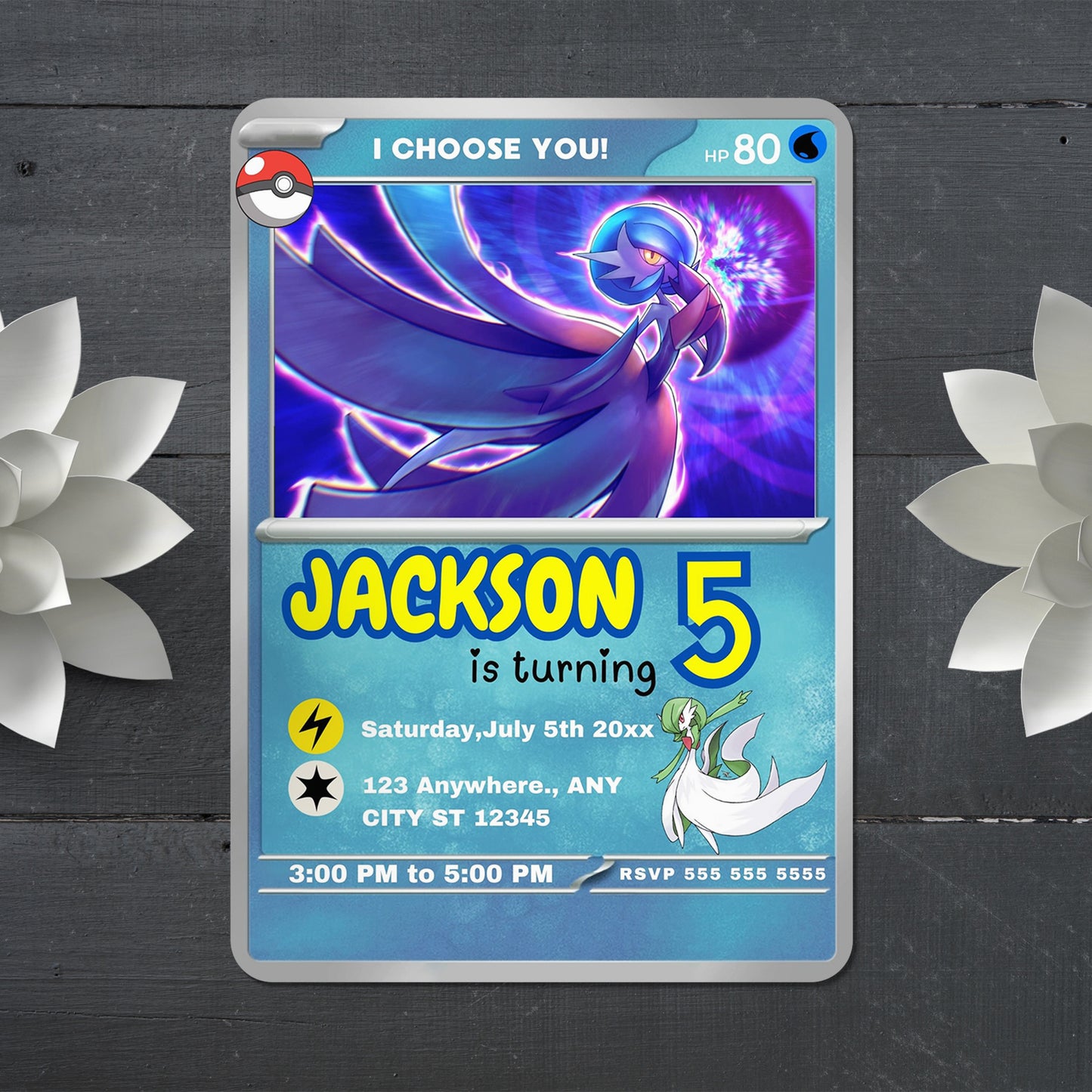 Gardevoir Invitation Template | Pokemon Card Birthday Invite - CreativeRino