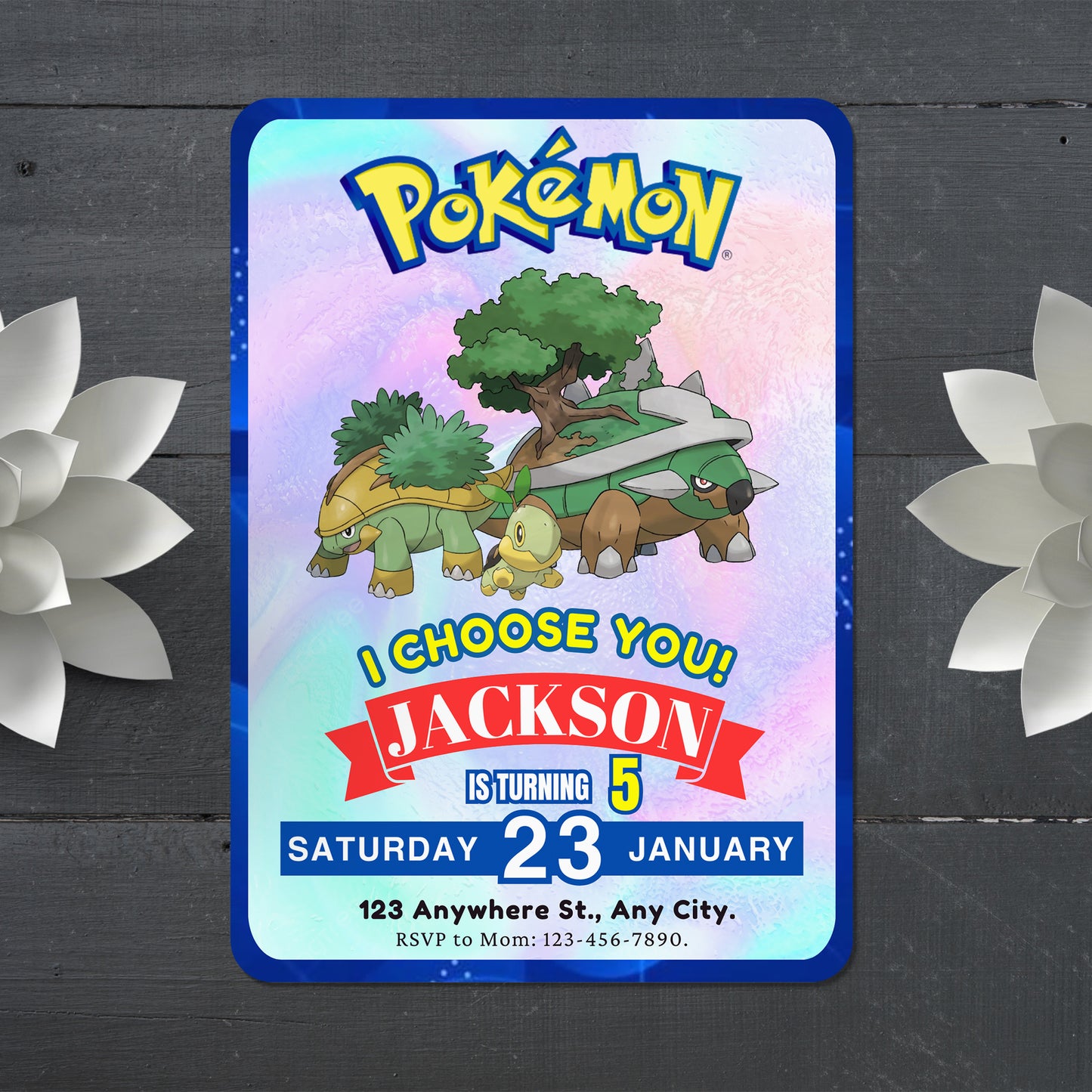 Torterra Invitation Template | Pokemon Birthday Invite - CreativeRino