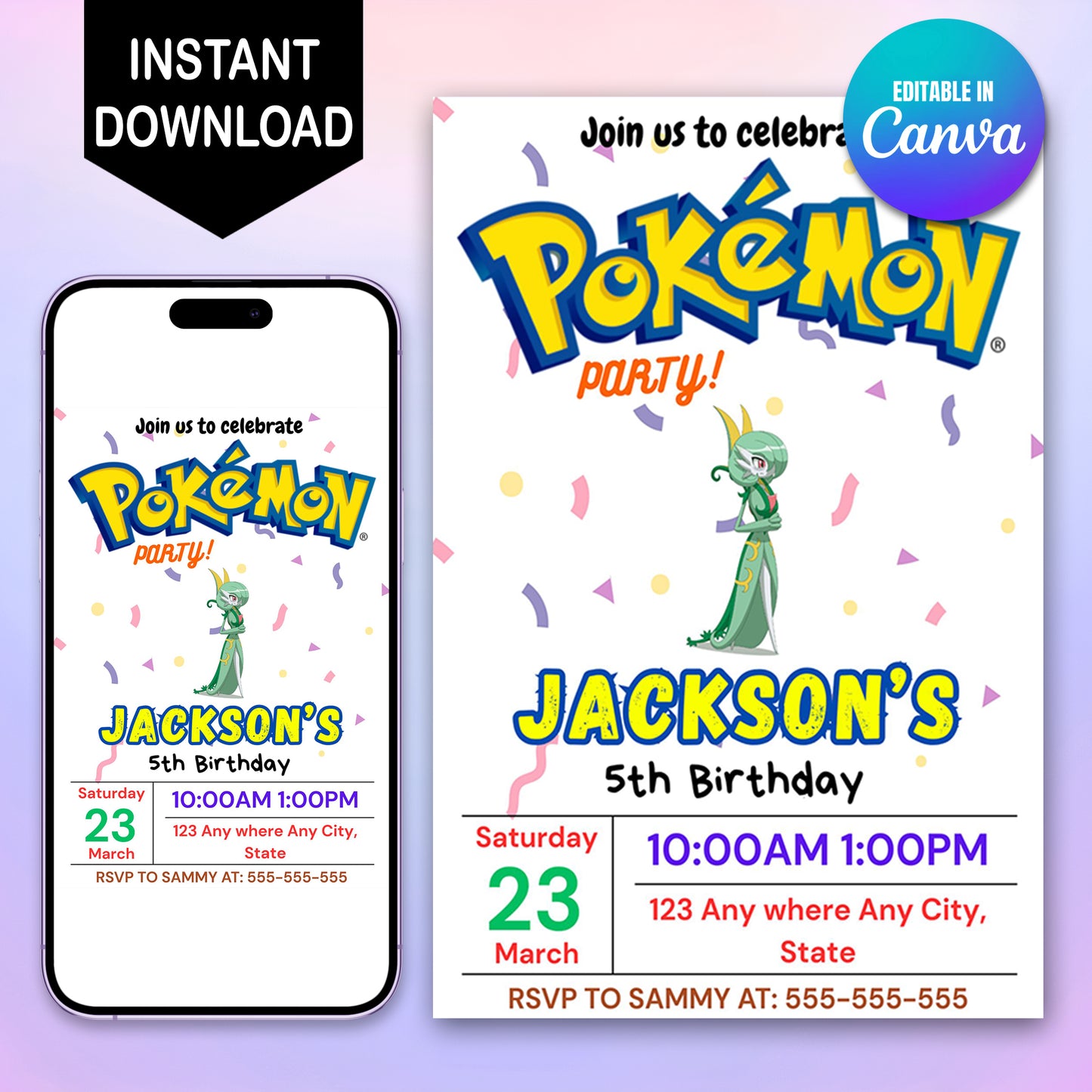 Gardevoir Birthday Invitation Template | Pokemon Invite - CreativeRino