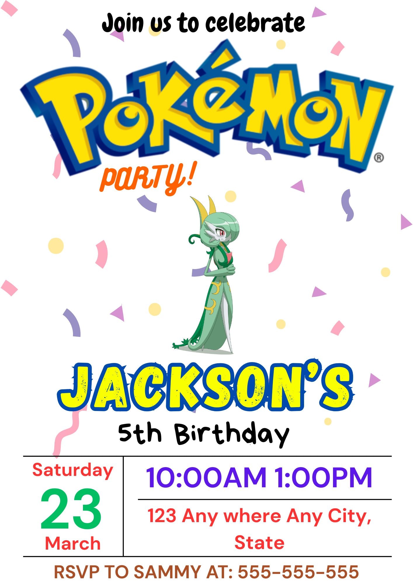 Gardevoir Birthday Invitation Template | Pokemon Invite - CreativeRino
