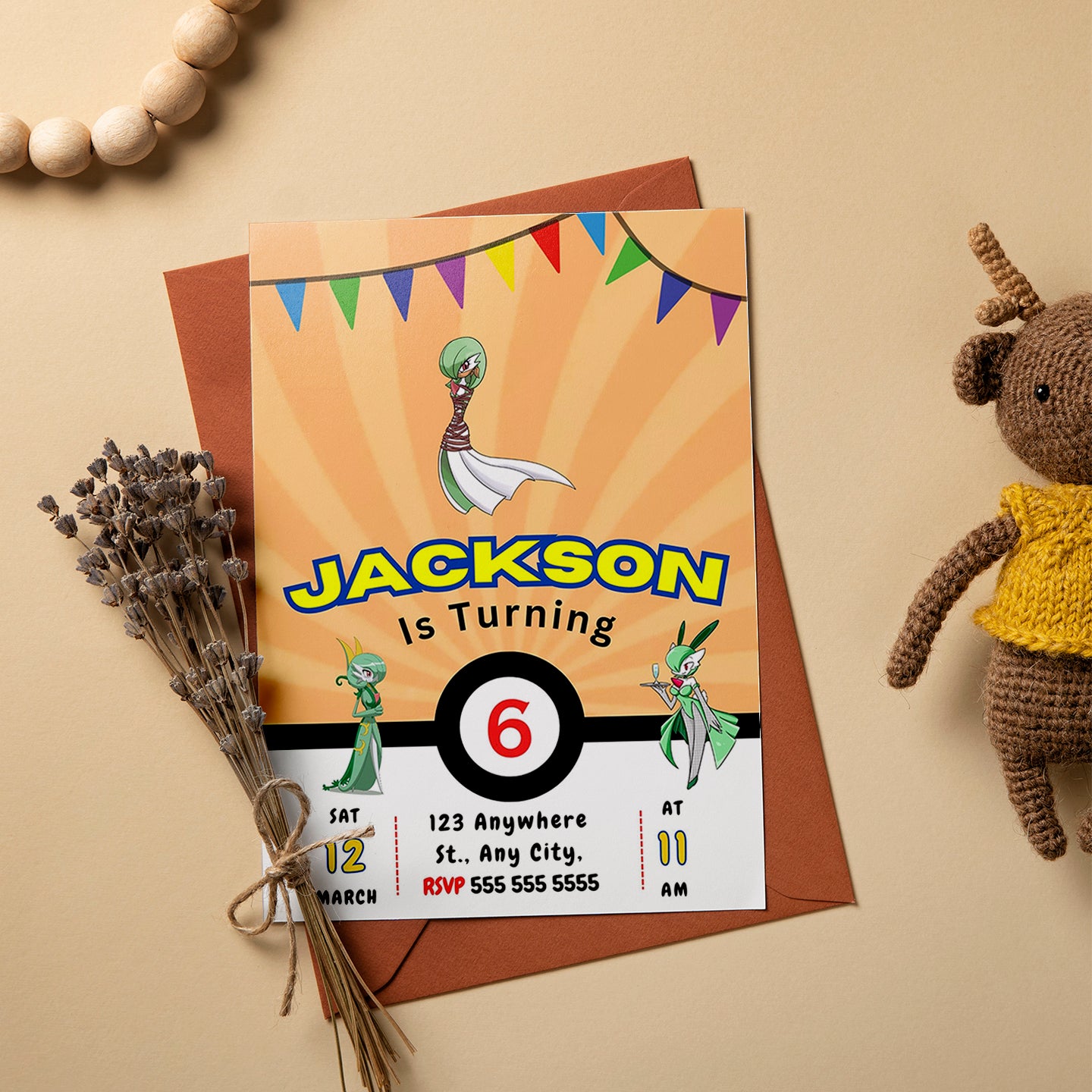 Gardevoir Pokemon Birthday Party Invitation Template - CreativeRino