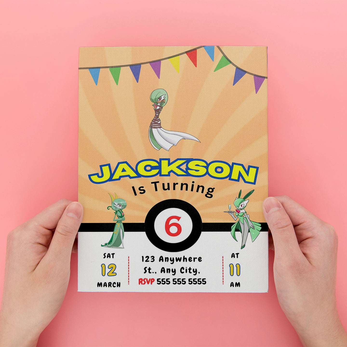 Gardevoir Pokemon Birthday Party Invitation Template - CreativeRino