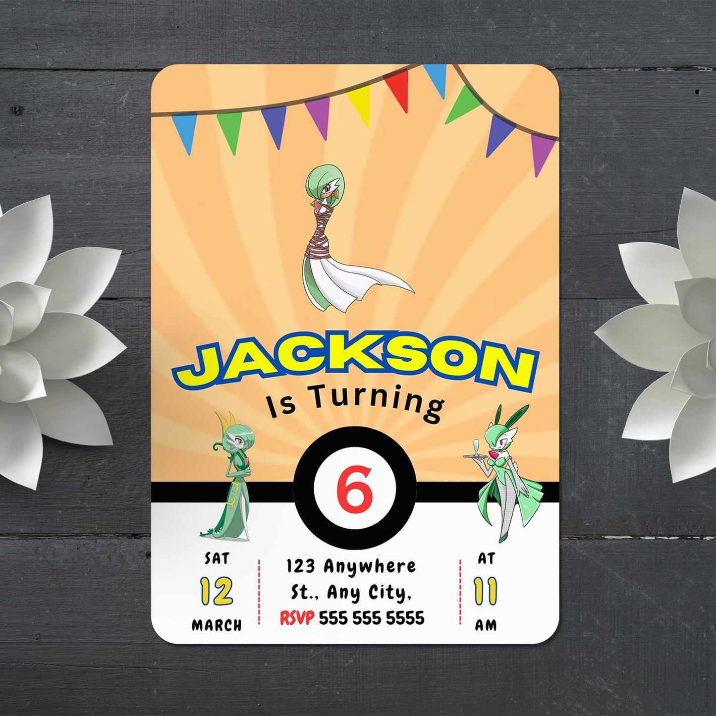Gardevoir Pokemon Birthday Party Invitation Template - CreativeRino