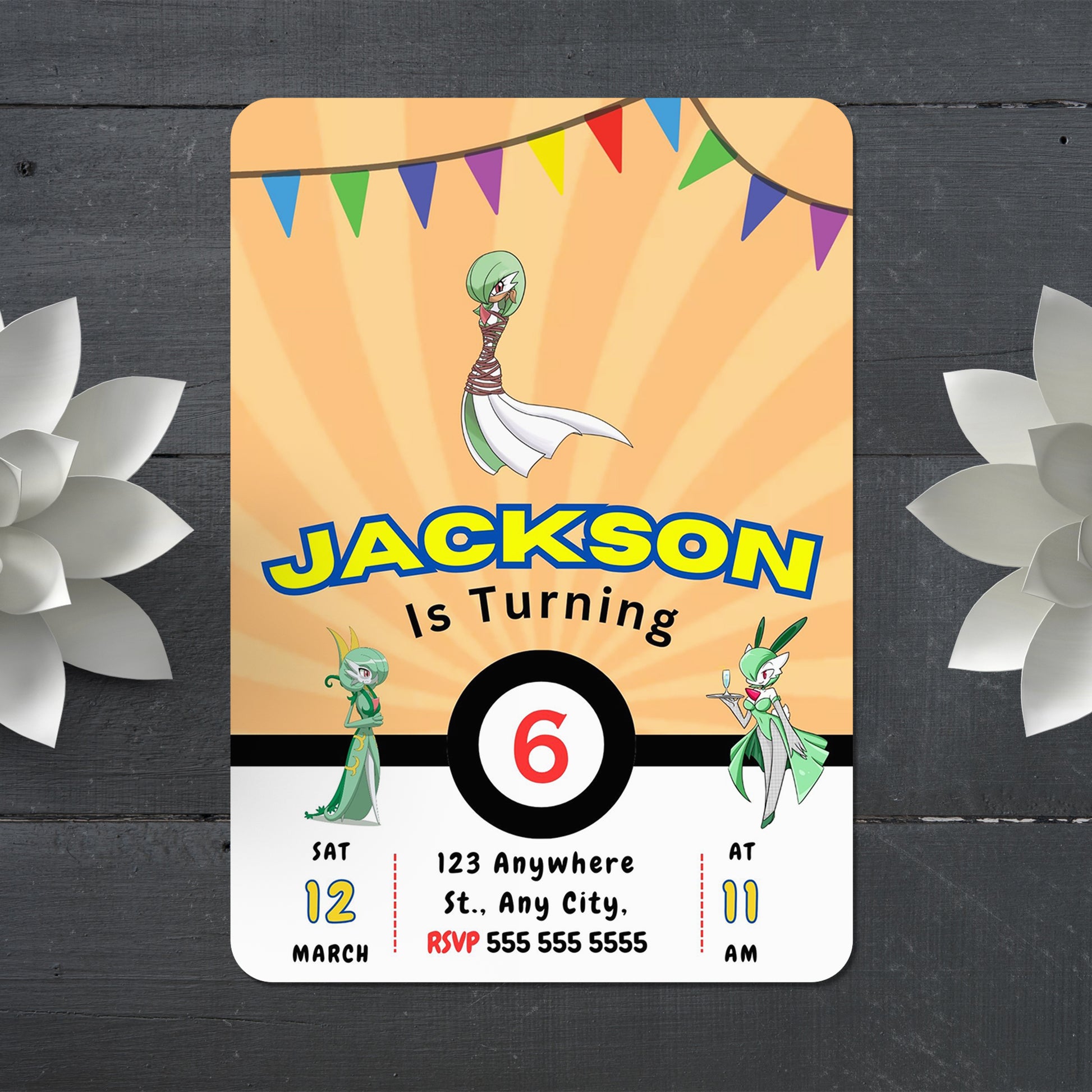 Gardevoir Pokemon Birthday Party Invitation Template - CreativeRino