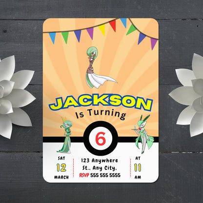 Gardevoir Pokemon Birthday Party Invitation Template - CreativeRino