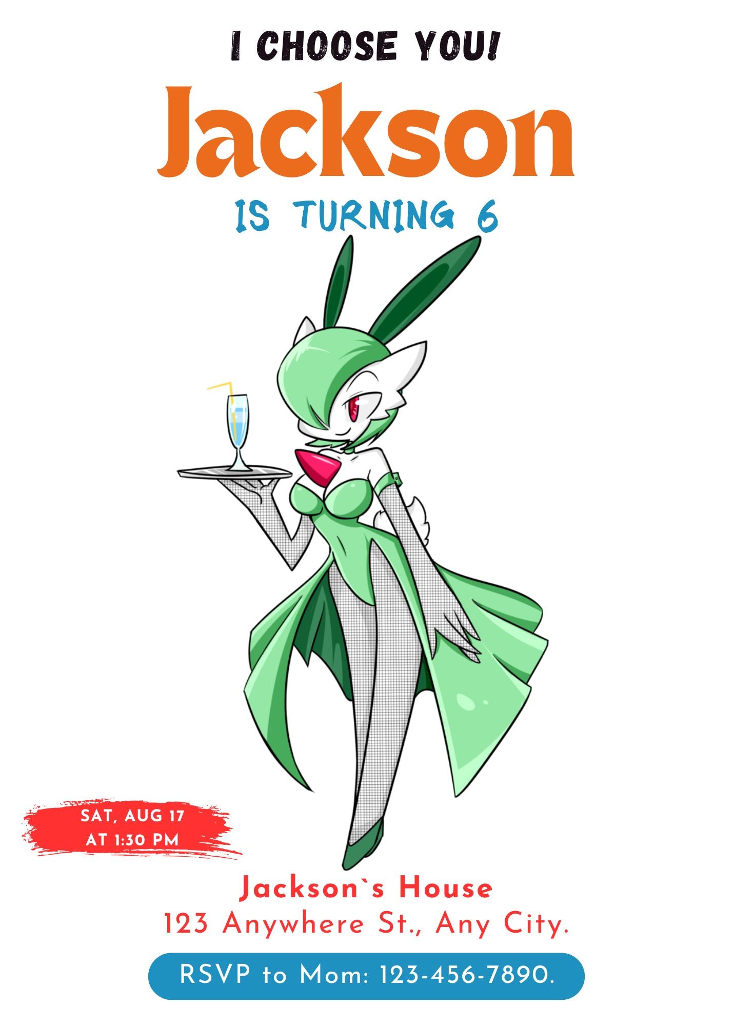 Gardevoir Birthday Party Invitation Template | Pokemon Invite - CreativeRino