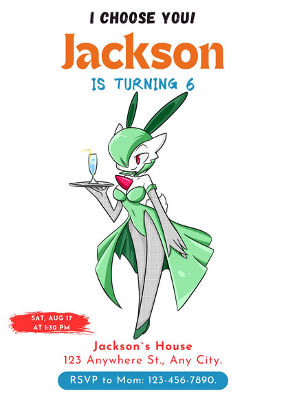 Gardevoir Birthday Party Invitation Template | Pokemon Invite - CreativeRino