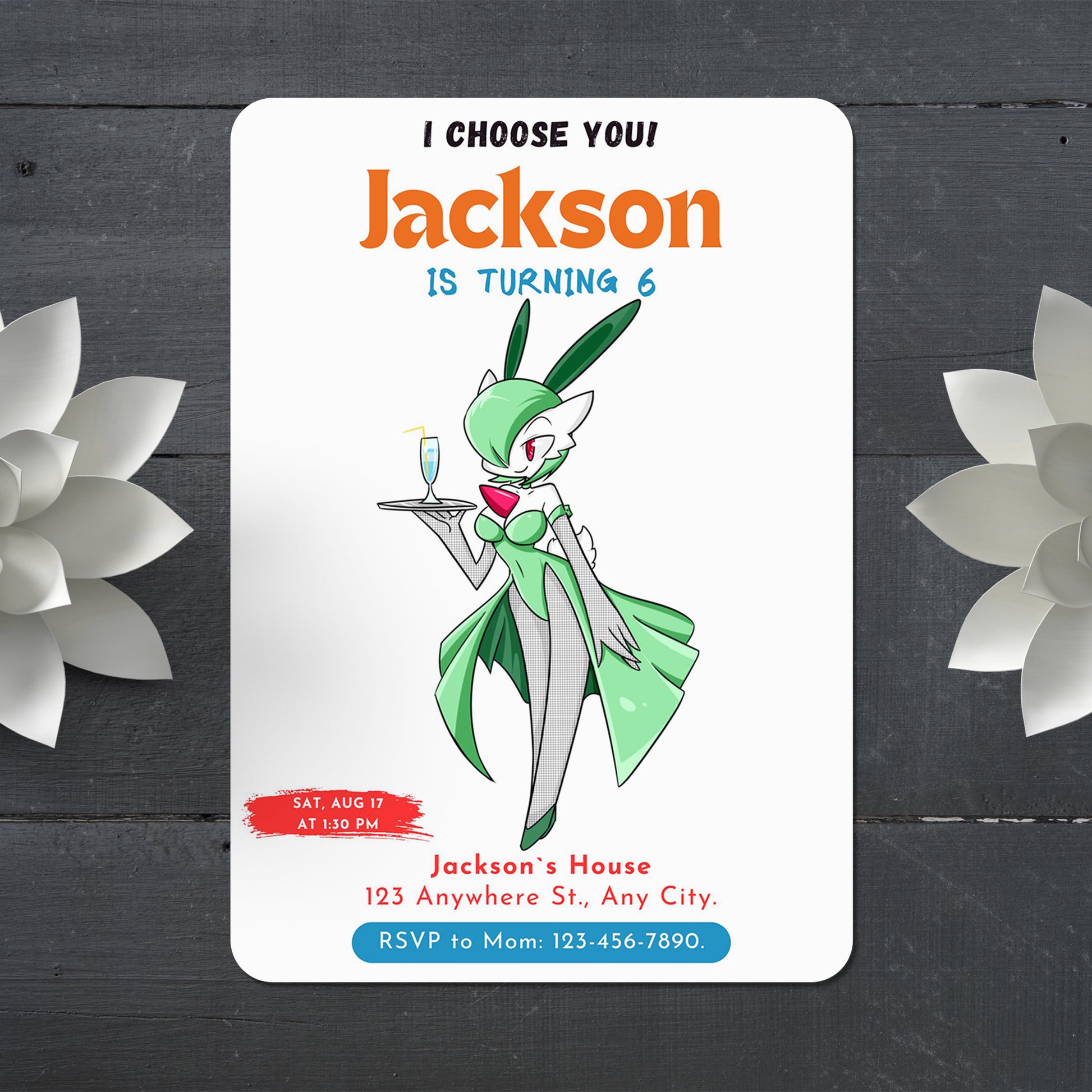 Gardevoir Birthday Party Invitation Template | Pokemon Invite - CreativeRino