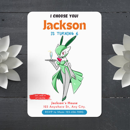 Gardevoir Birthday Party Invitation Template | Pokemon Invite - CreativeRino