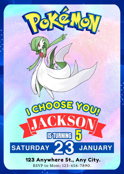 Gardevoir Invitation Template | Pokemon Birthday Invite - CreativeRino