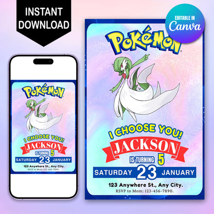 Gardevoir Invitation Template | Pokemon Birthday Invite - CreativeRino