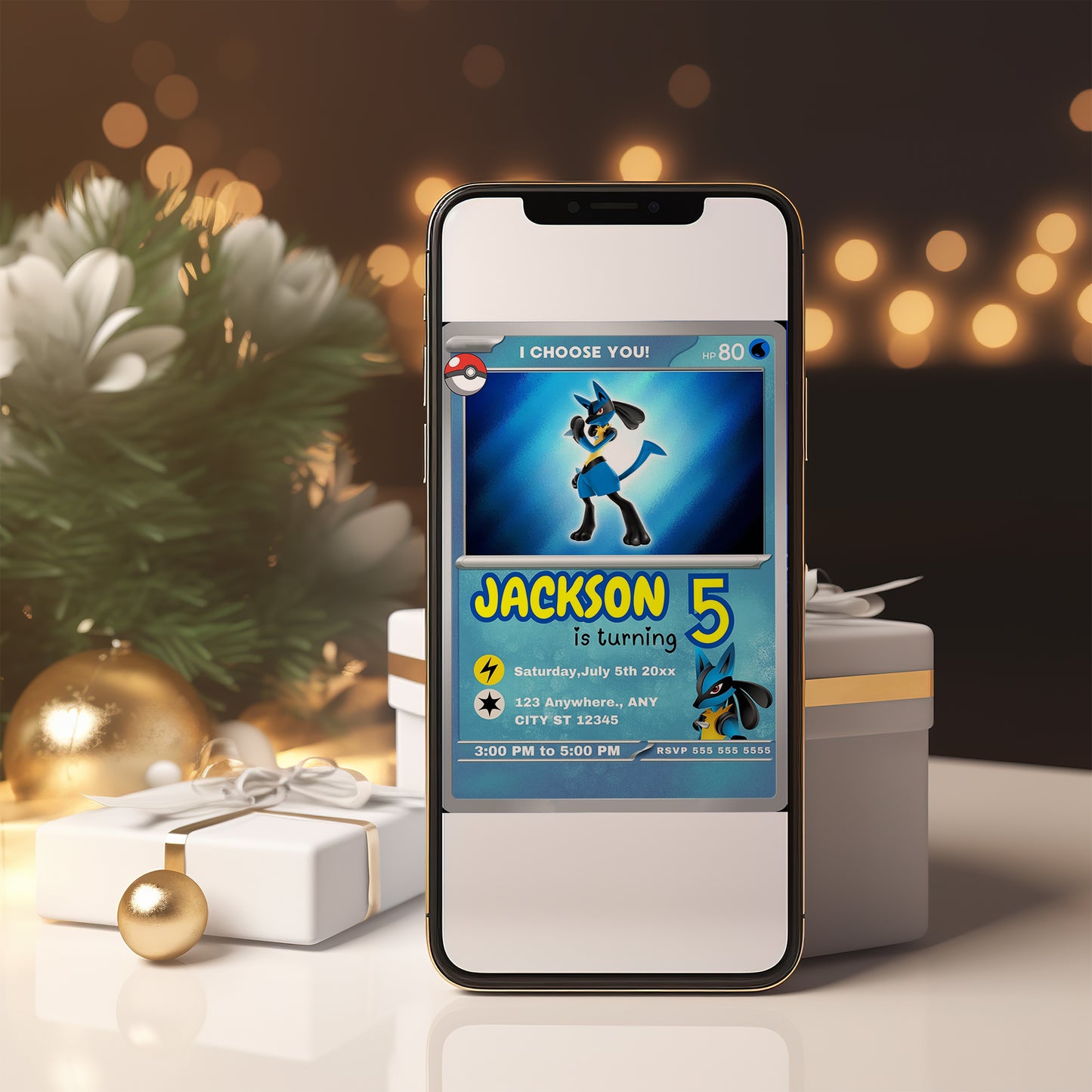 Lucario Invitation Template | Pokemon Card Birthday Invite - CreativeRino